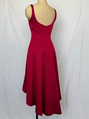 Red Formal High-Low Scoop Neck Low Back Midi Dress